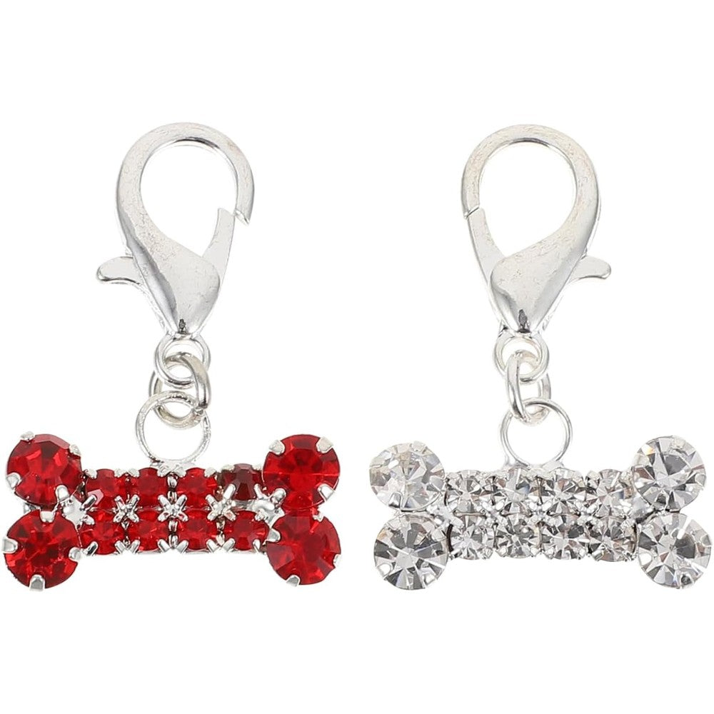 Kesyoo 2 Pieces Rhinestone Studded Bone Shaped Pet Collar Pendant Charms For Dogs And Cats Decorative Accessory 3.30 X 2.00 X 0.20 Centimeters