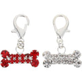 Kesyoo 2 Pieces Rhinestone Studded Bone Shaped Pet Collar Pendant Charms For Dogs And Cats Decorative Accessory 3.30 X 2.00 X 0.20 Centimeters