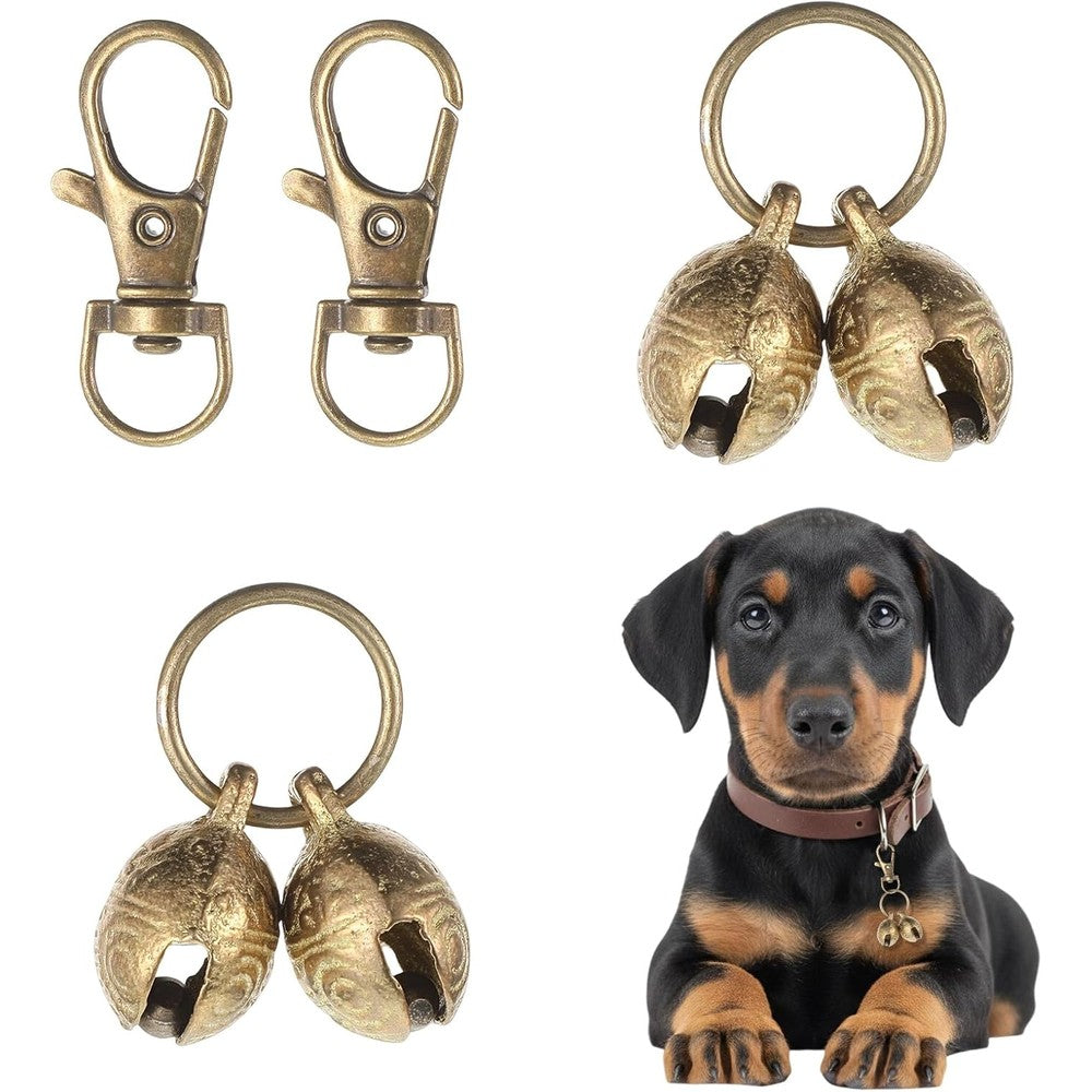 Fyntave 2 Set Copper Bell For Dog Collar With Snap Clips Extra Loud Brass Bell For Medium Large Dogs Vintage Style Pet Accessory