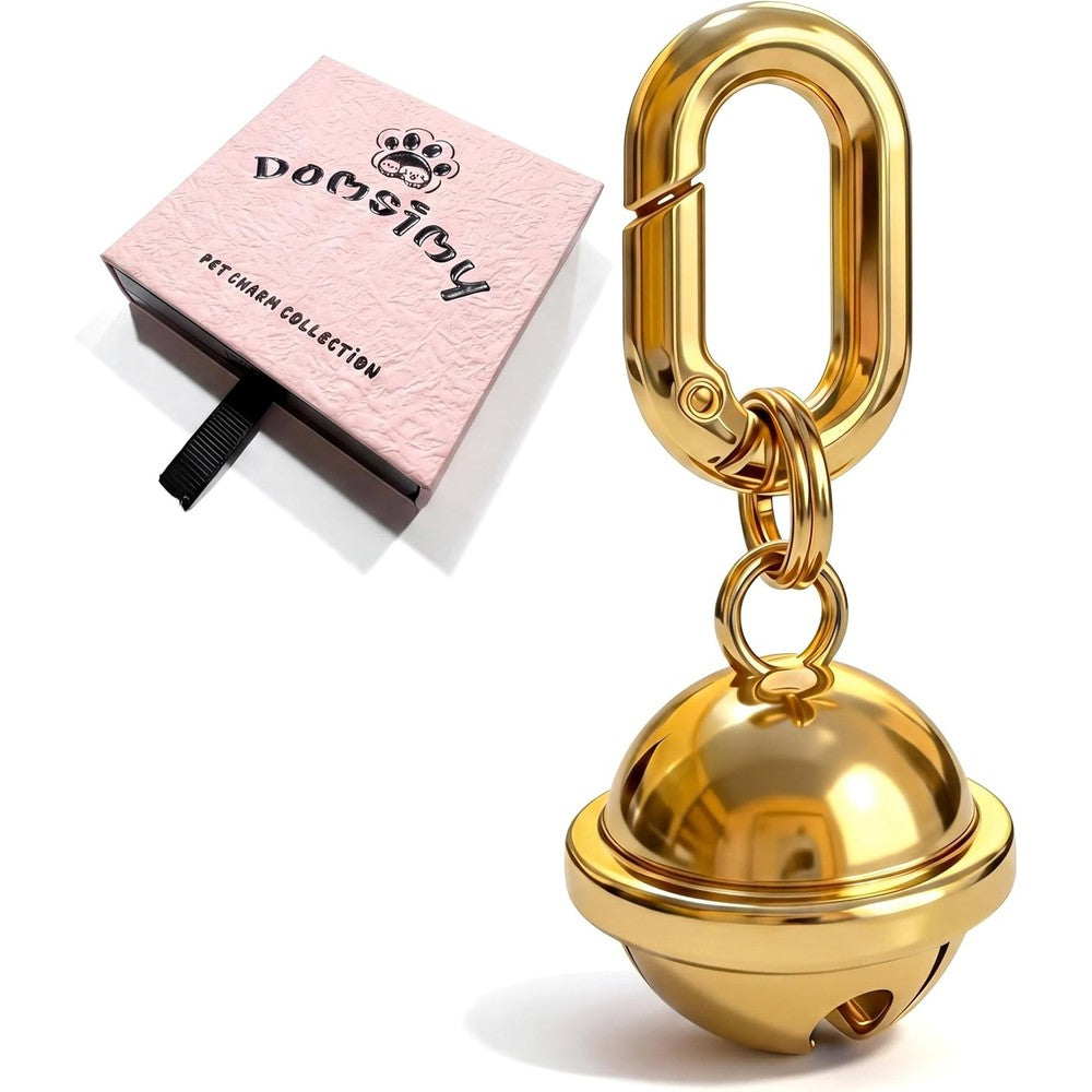 Domsimy Gentle Sound Bell Pet Charm For Medium Dogs And Larger Cats Vintage Gold Pendant With Secure Clip For Quiet Collar Accessory