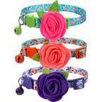 BoomBone Cat Collar Breakaway With Bells 3 Pack Small Dog Collar With Flower Charms Adjustable Floral Kitten Collar For Pets Neck Size 7.5 To 11 In...
