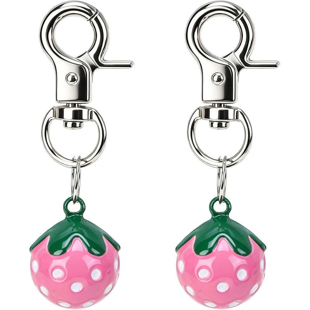 Expawlorer Pet Bells For Dog And Cat Collar Charm Strawberry Shaped Jingle Ornament 2 Pack Pink Stainless Steel Tracker Pendant For Bird Safety