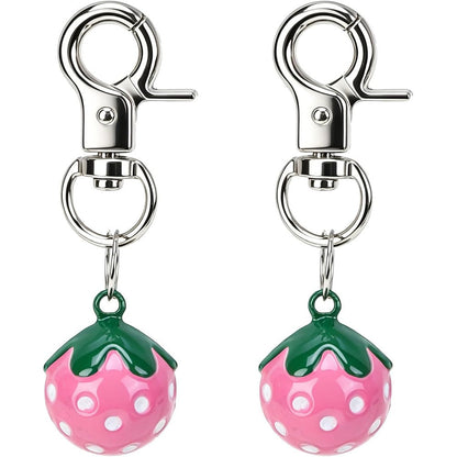 Expawlorer Pet Bells For Dog And Cat Collar Charm Strawberry Shaped Jingle Ornament 2 Pack Pink Stainless Steel Tracker Pendant For Bird Safety