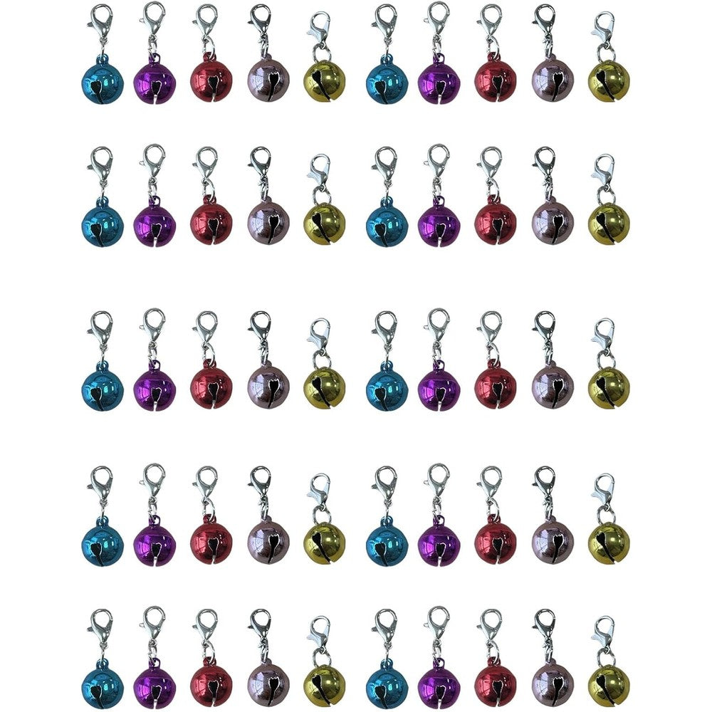Zuylikxy 50 Pieces Colorful Metal Pet Collar Bells With Lobster Clasps For Dogs Cats And Kittens Loud Crisp Sound For Tracking And Decoration