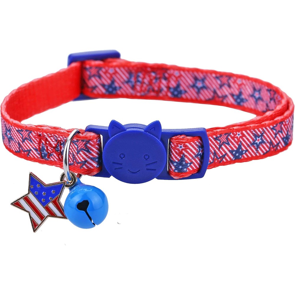 BoomBone patriotic cat collar front view showcasing American flag charm