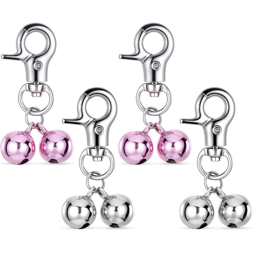 Jxiwfvl Four Piece Cat And Dog Collar Bells Loud Stainless Steel Pet Training Bell Charms With Heavy Duty Snap Clips Silver And Purple Variant