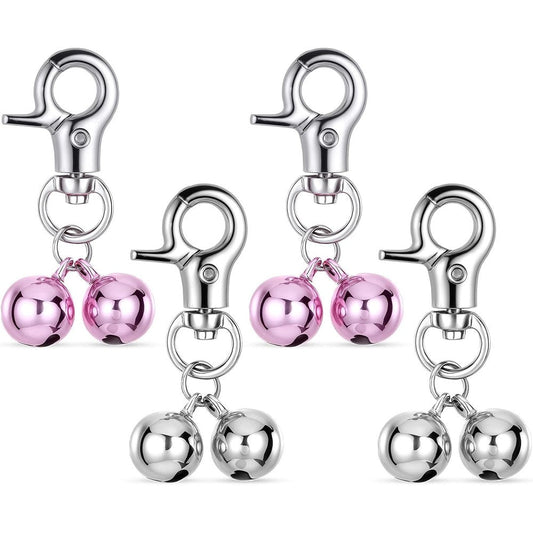Jxiwfvl Four Piece Cat And Dog Collar Bells Loud Stainless Steel Pet Training Bell Charms With Heavy Duty Snap Clips Silver And Purple Variant