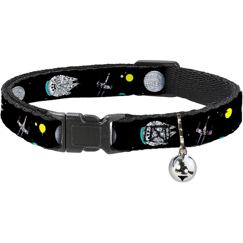 Buckle-Down Star Wars Breakaway Cat Collar With Bell Featuring Death Star Millennium Falcon And X-Wing Fighter Artwork Adjustable 8.5 To 12 Inches ...