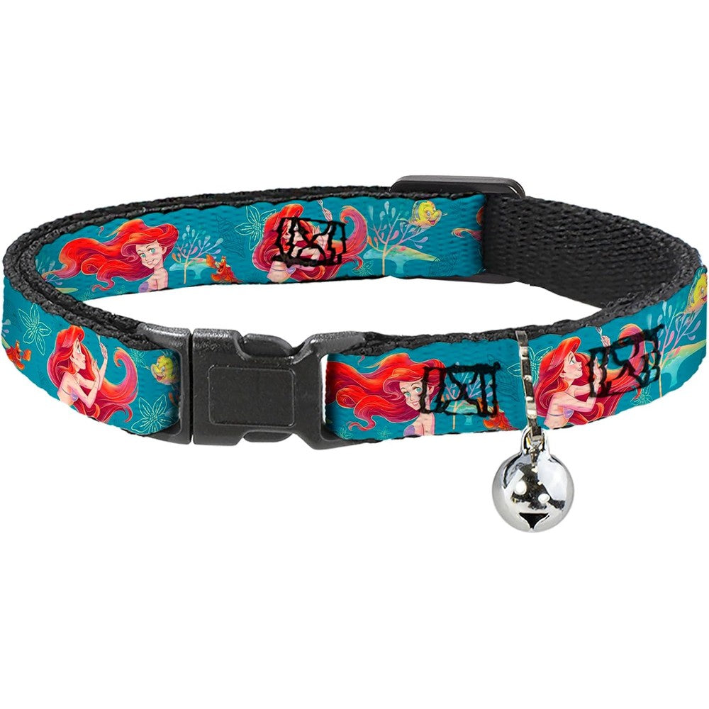 Buckle-Down Disney The Little Mermaid Flounder And Sebastian Under The Sea Green Breakaway Cat Collar With Bell Adjustable 8.5 To 12 Inches 0.5 Inc...