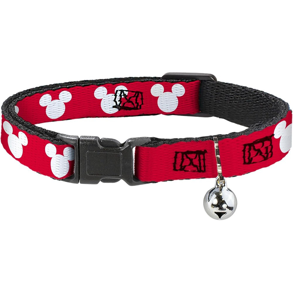 Buckle-Down Disney Breakaway Cat Collar With Bell Mickey Mouse Ears Icon Red White 8.5 To 12 Inches 0.5 Inch Width