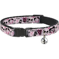 Buckle-Down Disney Breakaway Cat Collar with Bell, Adjustable Plastic Clip, The Nightmare Before Christmas Jack and Sally Doodles Pink, 8.5 to 12 I...