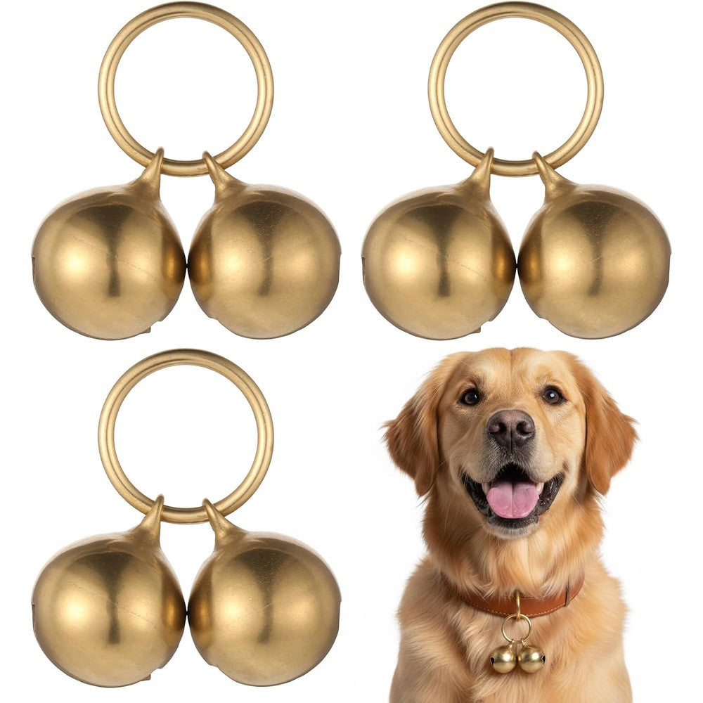 TIESOME Three Piece Dog Collar Bell Antique Brass Extra Loud Tracking Training Pendant For Small Dogs And Cats
