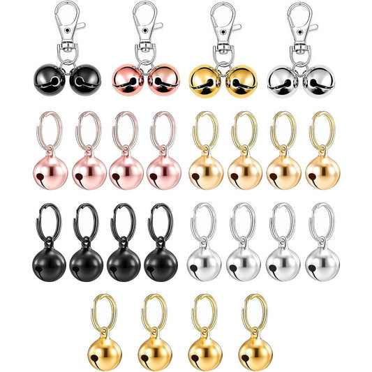 Woofy 24 Pieces Pet Collar Bells Stainless Steel Loud Bell Pendants Colorful Pet Collar Charms With Keyrings For Small Dogs Cats Kitty And Puppy