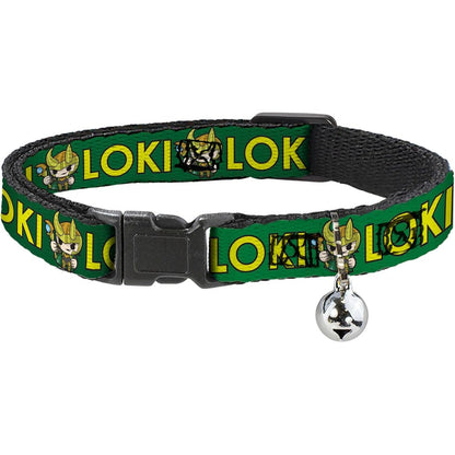 Buckle-Down Marvel Comics Breakaway Cat Collar With Bell Kawaii Loki Standing Pose Adjustable Polyester Pet Collar Eight Point Five To Twelve Inches