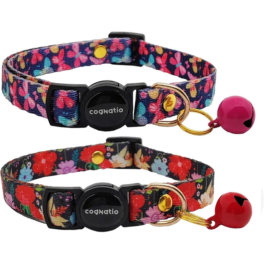 Cognatio Breakaway Cat Collars With Bell Safety Quick Release Pendant Kitten Collar Adjustable 20-30 Centimeters Red And Rose Two Count
