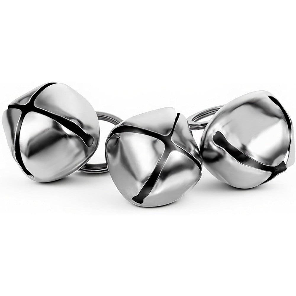 Qpets Handmade Metal Silver Large Jingle Bells for Dog Collars Pet Pendant Accessories for Dogs and Cats, 1.18 Inch, 3 Pieces