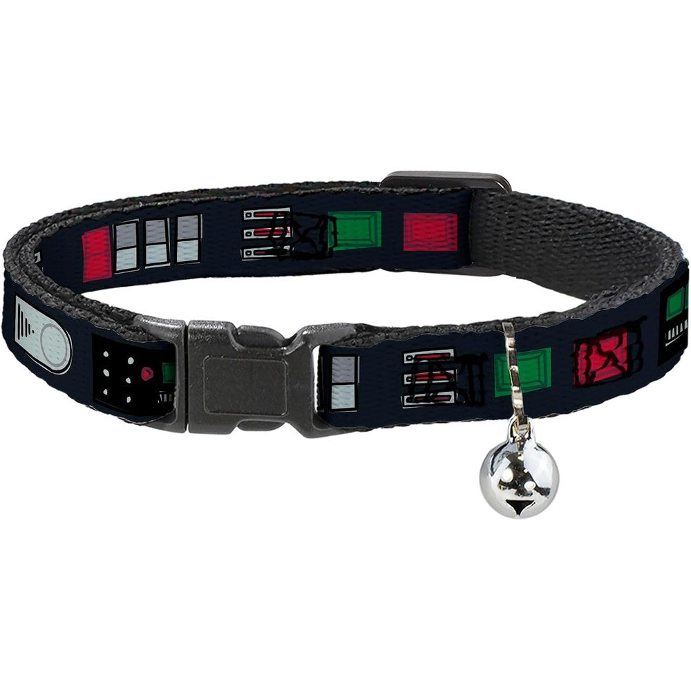 Buckle-Down Star Wars Darth Vader cat collar front view featuring utility belt design and bell