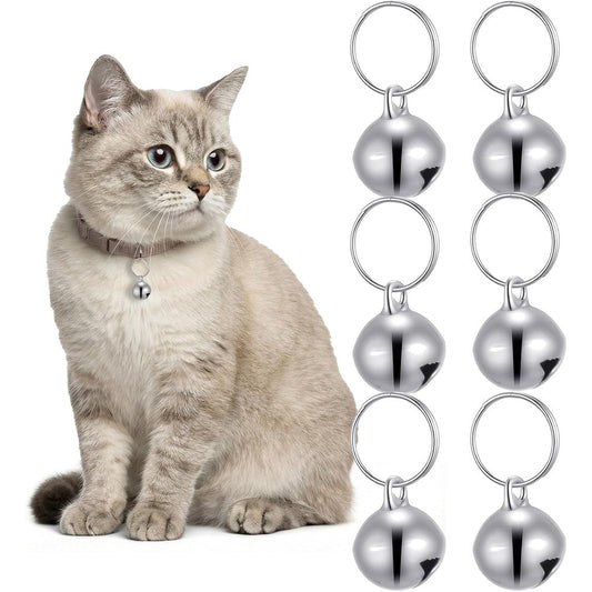 Thrymme Stainless Steel Cat Collar Bells Small Pet Jingle Bells For Collars Charm Anti Lost Training Half Inch Silver 6 Pieces