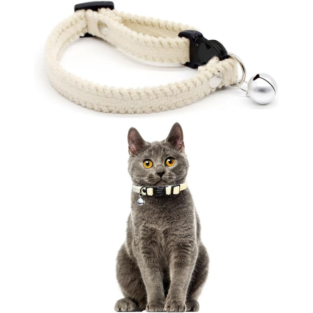 GoldTiger Furry Breakaway Cat Collar With Bell Double Layer Velvet Ultra Soft Kitten Collar For Small Cats And Petite Dogs White Medium Size