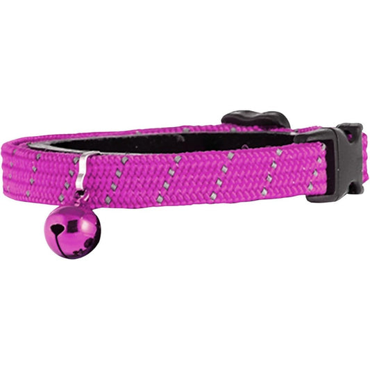 BirdsBeSafe Break Away Cat Collar With Bell Reflective Thread Elastic Safety Neck Strap Pink One Size