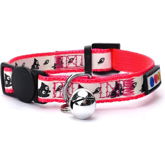 Pawtitas Glow In The Dark Cat Collar With Breakaway Safety Buckle And Removable Bell Adjustable Kitten Collar Pink One Size