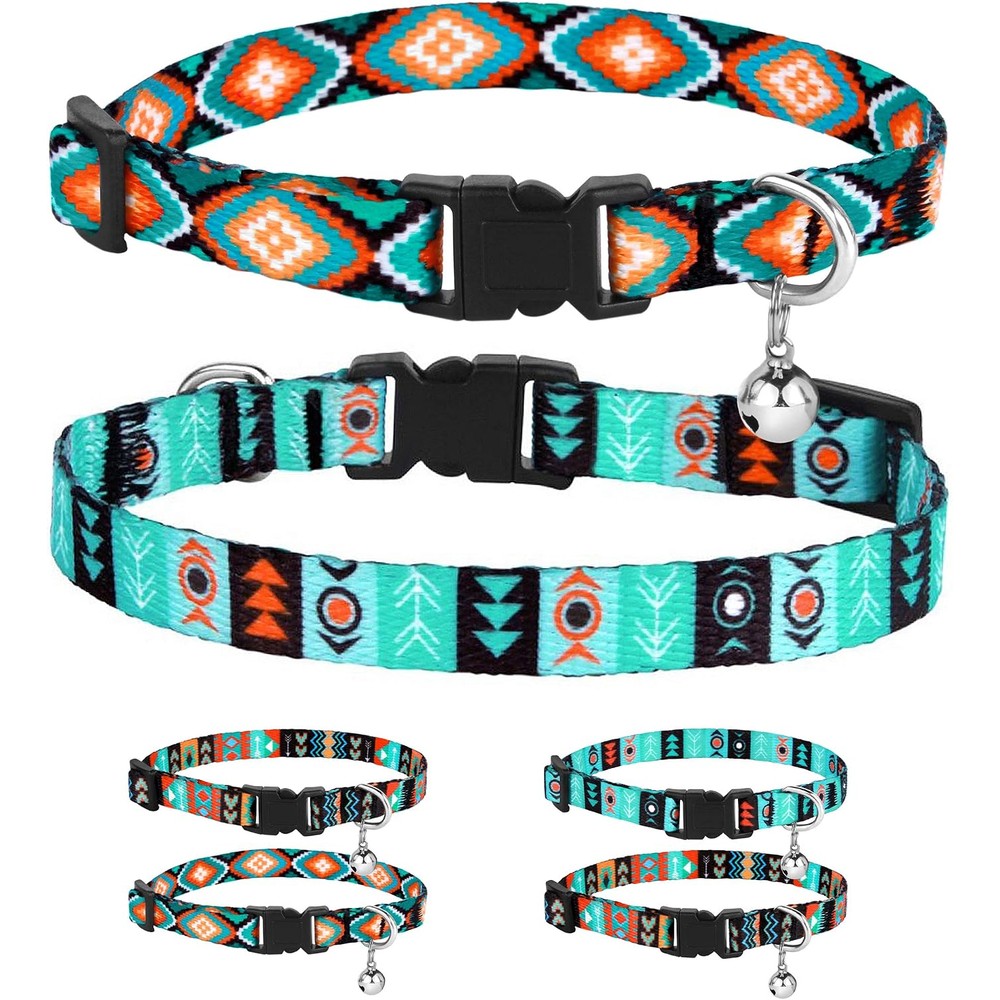 CollarDirect Breakaway Cat Collar Set of 2 Pieces Tribal Pattern Aztec Adjustable Kitten Safety Collars with Removable Bell