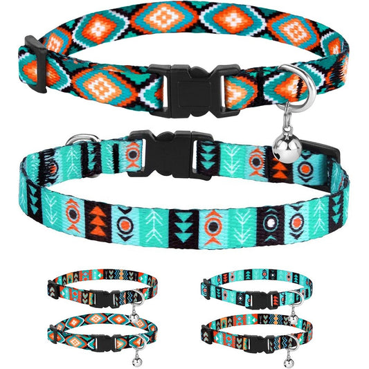 CollarDirect Breakaway Cat Collar Set of 2 Pieces Tribal Pattern Aztec Adjustable Kitten Safety Collars with Removable Bell
