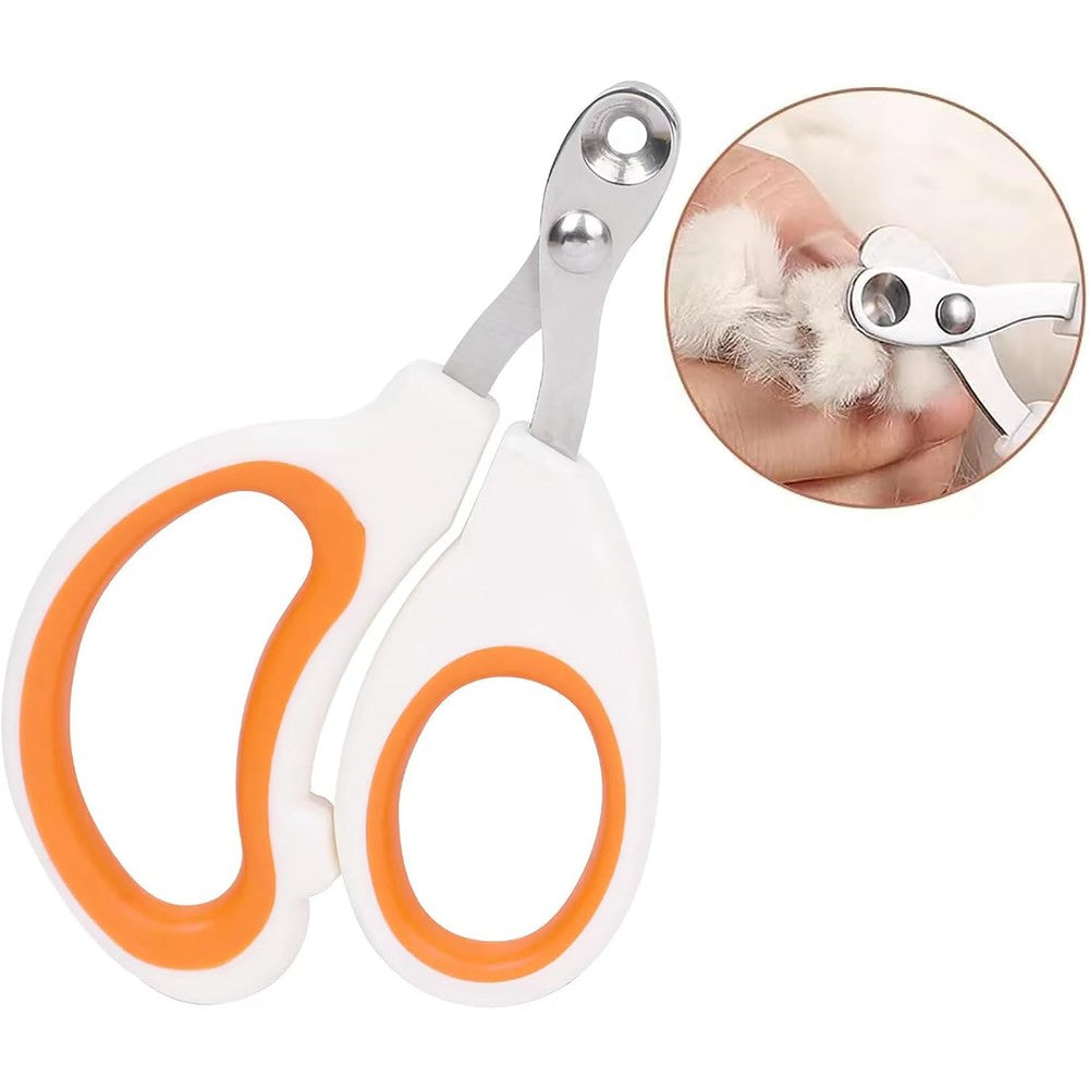 Vesslam cat nail clippers front view showing the orange handle and circular safety cutting hole.
