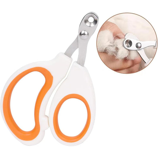 Vesslam cat nail clippers front view showing the orange handle and circular safety cutting hole.