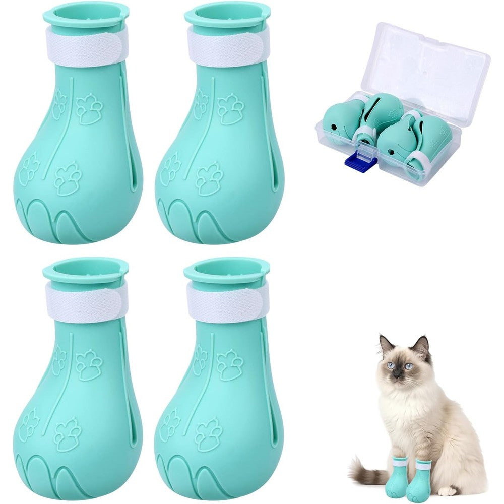 Gosknor silicone cat feet claw covers front view showing light blue protective boots
