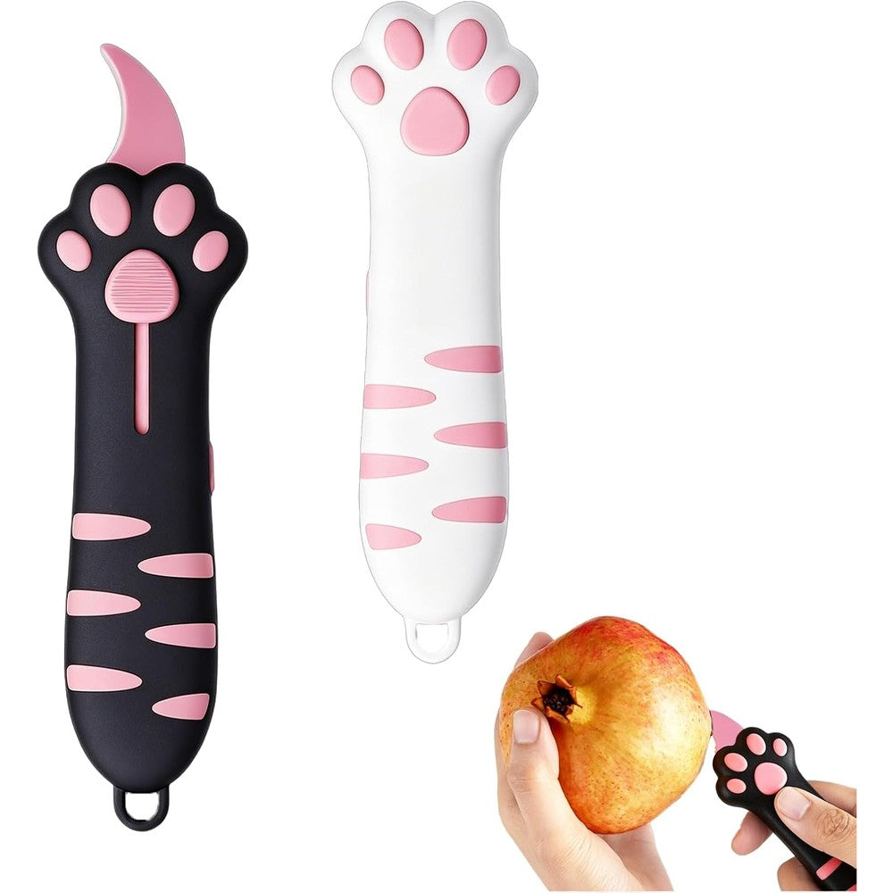 Meowkit cat claw box cutter front view showing the cute pink and blue retractable paw design