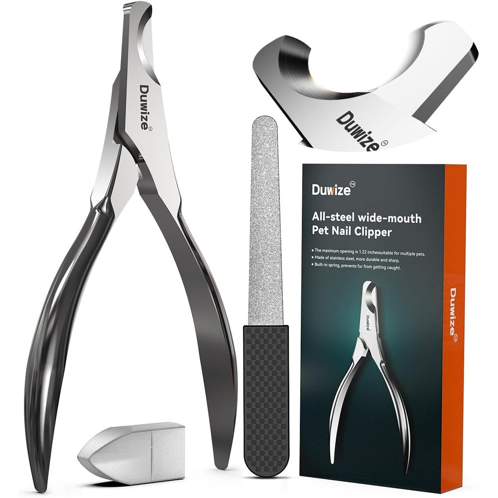 Duwize Professional Dog Nail Clippers front view showcasing all steel material