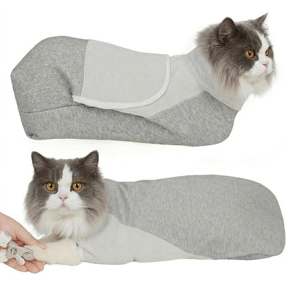 Pawfun cat grooming wrap for cutting nails front view showcasing grey fabric