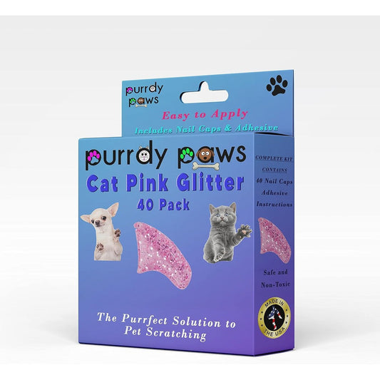Purrdy Paws soft nail caps for cat claws pink glitter small front view kit packaging