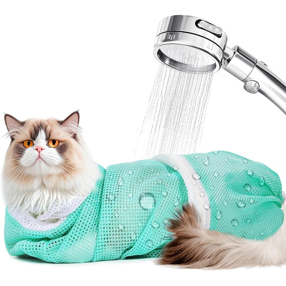 UMiYIDIAN cat bathing mesh bag front view for secure pet washing