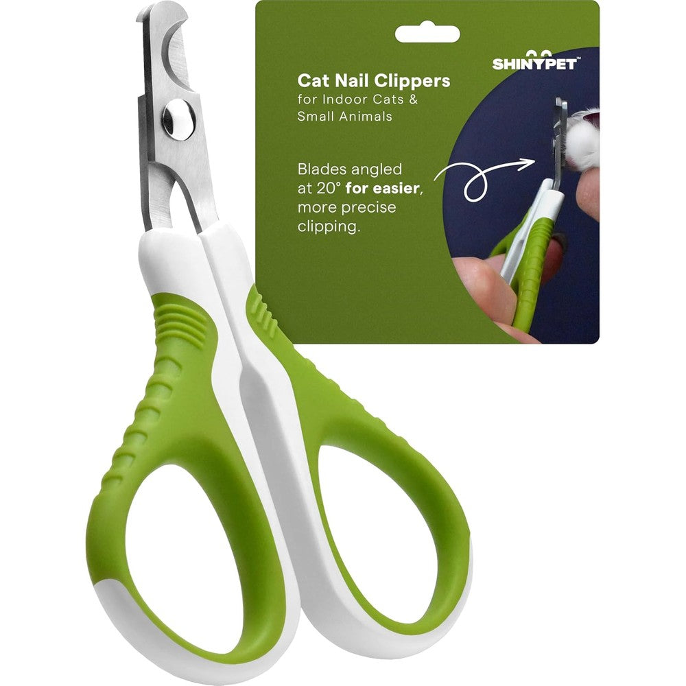 Shiny Pet cat nail clippers front view showing green and white handle