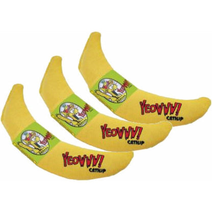 Yeowww! 100% Organic Catnip Toy Yellow Banana 3 Pack front view