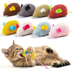 KesterlsShopping Eight Piece Catnip Mouse Cat Toys front view of colorful plush interactive mice.