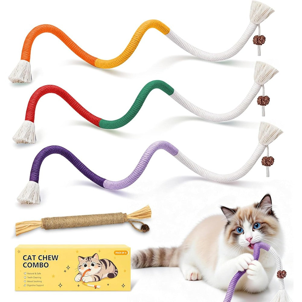 Maxtooa cat chew ropes and silvervine stick toy set front view