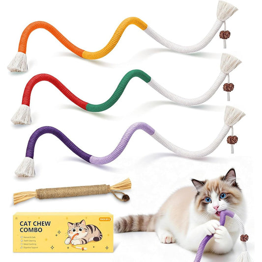 Maxtooa cat chew ropes and silvervine stick toy set front view