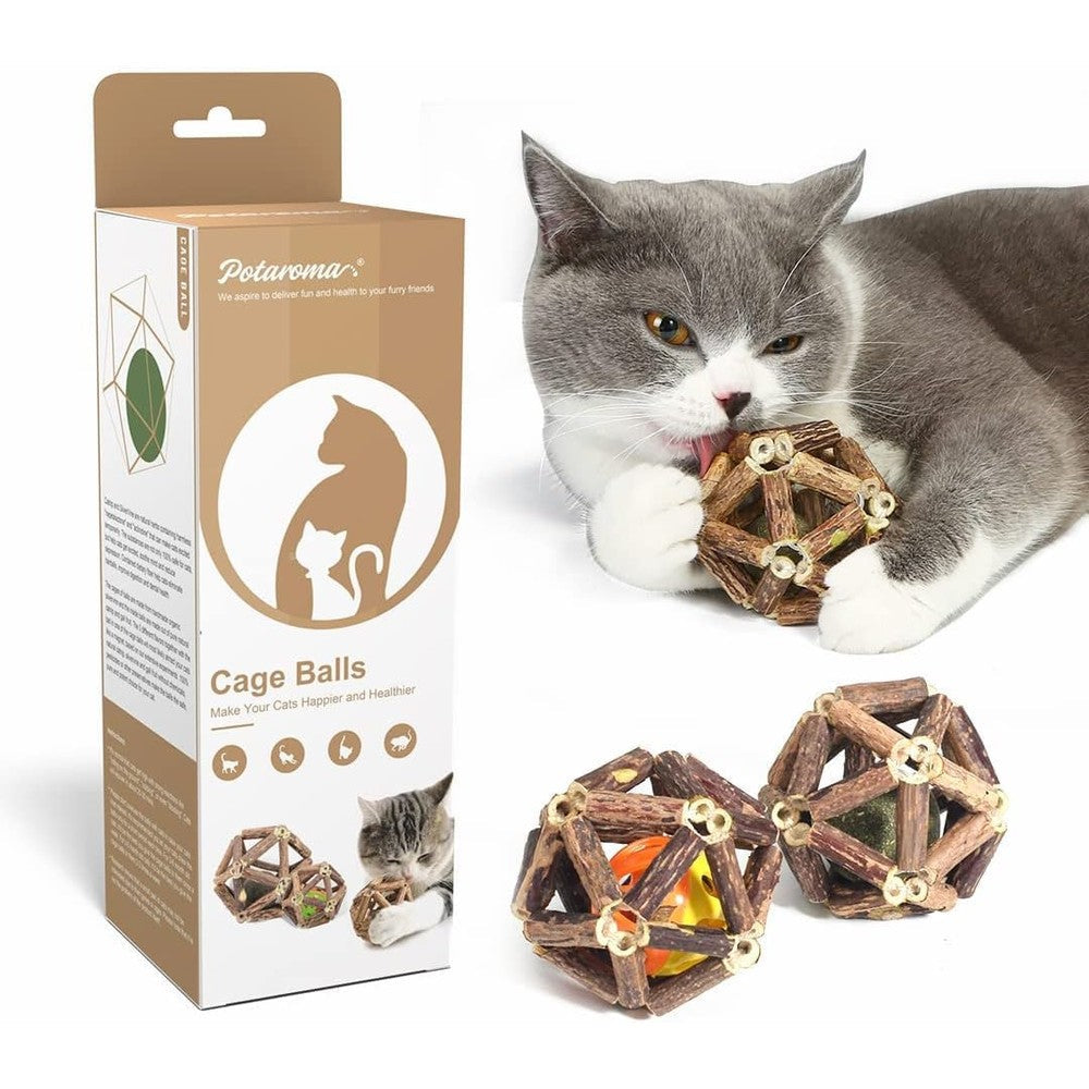 Potaroma 3-piece natural silvervine and catnip cage balls set