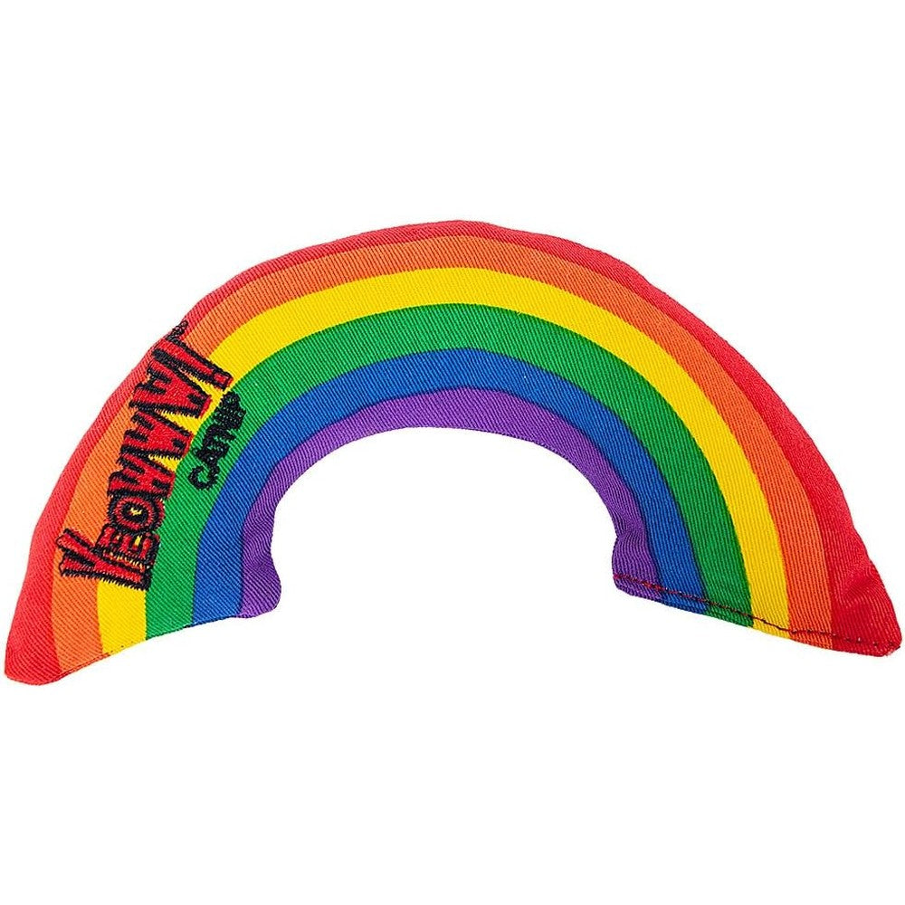 Yeowww rainbow catnip toy front view with multi colored arch design