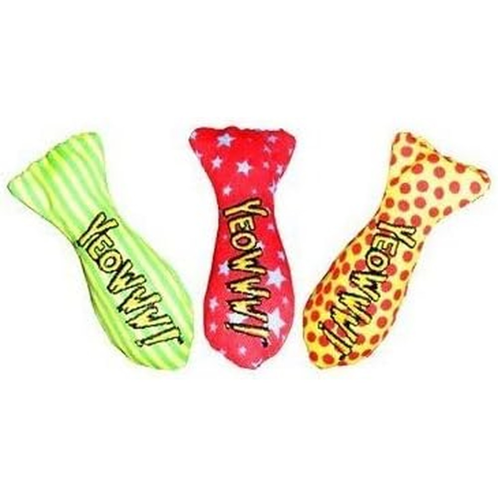 Yeowww 100 Percent Organic Catnip Stinkies Sardine Cat Toys 3 Pack Multi Colored Durable Fabric Filled With Pure Potent Catnip Leaves - Image 1