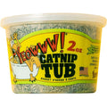 Yeowww organic catnip tub front view showing bright yellow and black label packaging