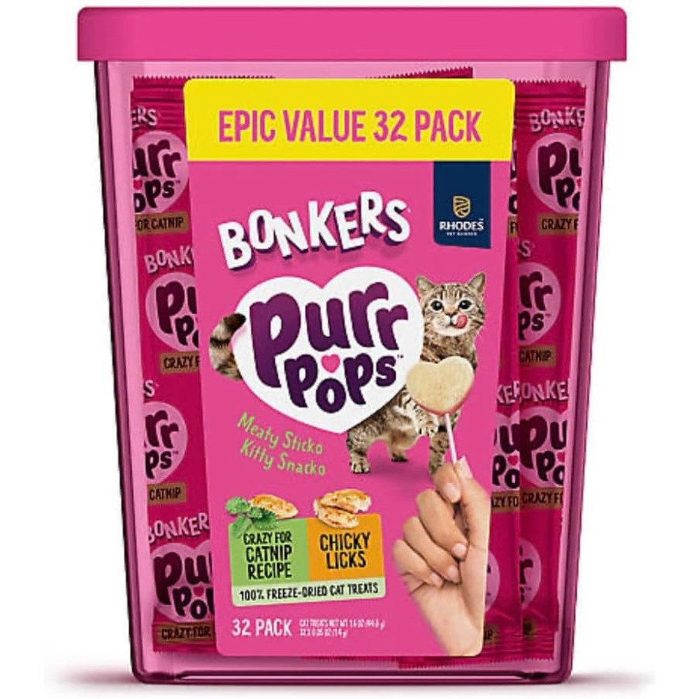 Bonkers Purrpops Freeze Dried Cat Treats Epic Value Pack Catnip And Chicken Flavored Lollipop Treats With Four Spring Toys Thirty Two Count