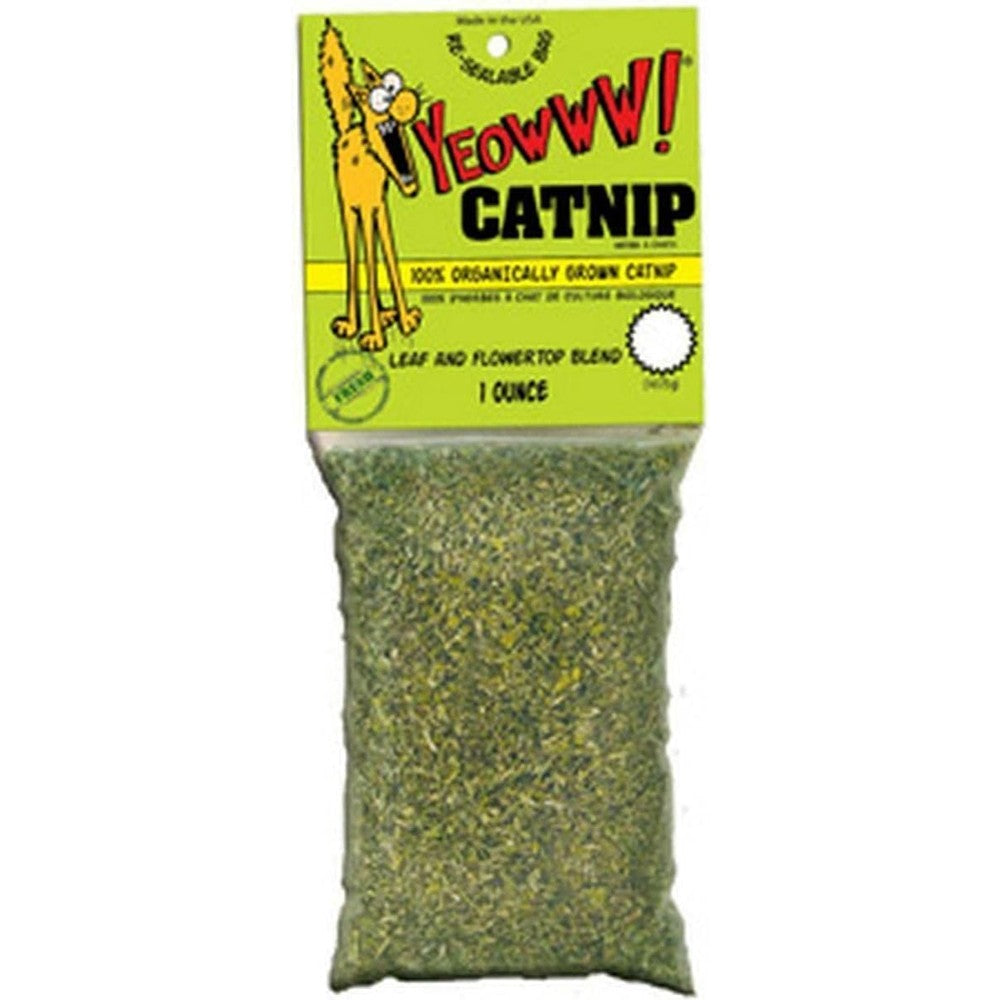 Yeowww organic catnip front view of three one ounce resealable bags