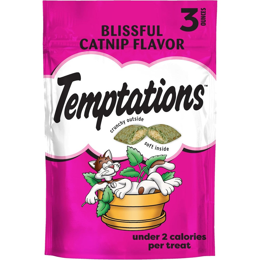 Temptations Classic Crunchy And Soft Cat Treats Blissful Catnip Flavor Dual Textured Imported Pocket Snacks Three Ounce Pouch