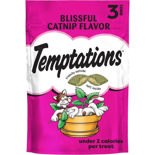 Temptations Classic Crunchy And Soft Cat Treats Blissful Catnip Flavor Dual Textured Imported Pocket Snacks Three Ounce Pouch