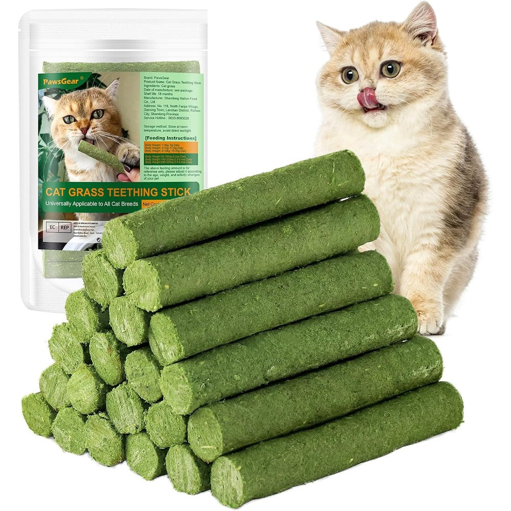 HavenJanny Freeze Dried Cat Grass Teething Sticks for Hairball Relief and Teeth Cleaning Green Variant 120 Grams 4.23 Ounces