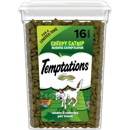 Temptations Classic Crunchy And Soft Cat Treats Creepy Catnip Blissful Catnip Flavor Imported Adult Cat Snacks Sixteen Ounce Tub